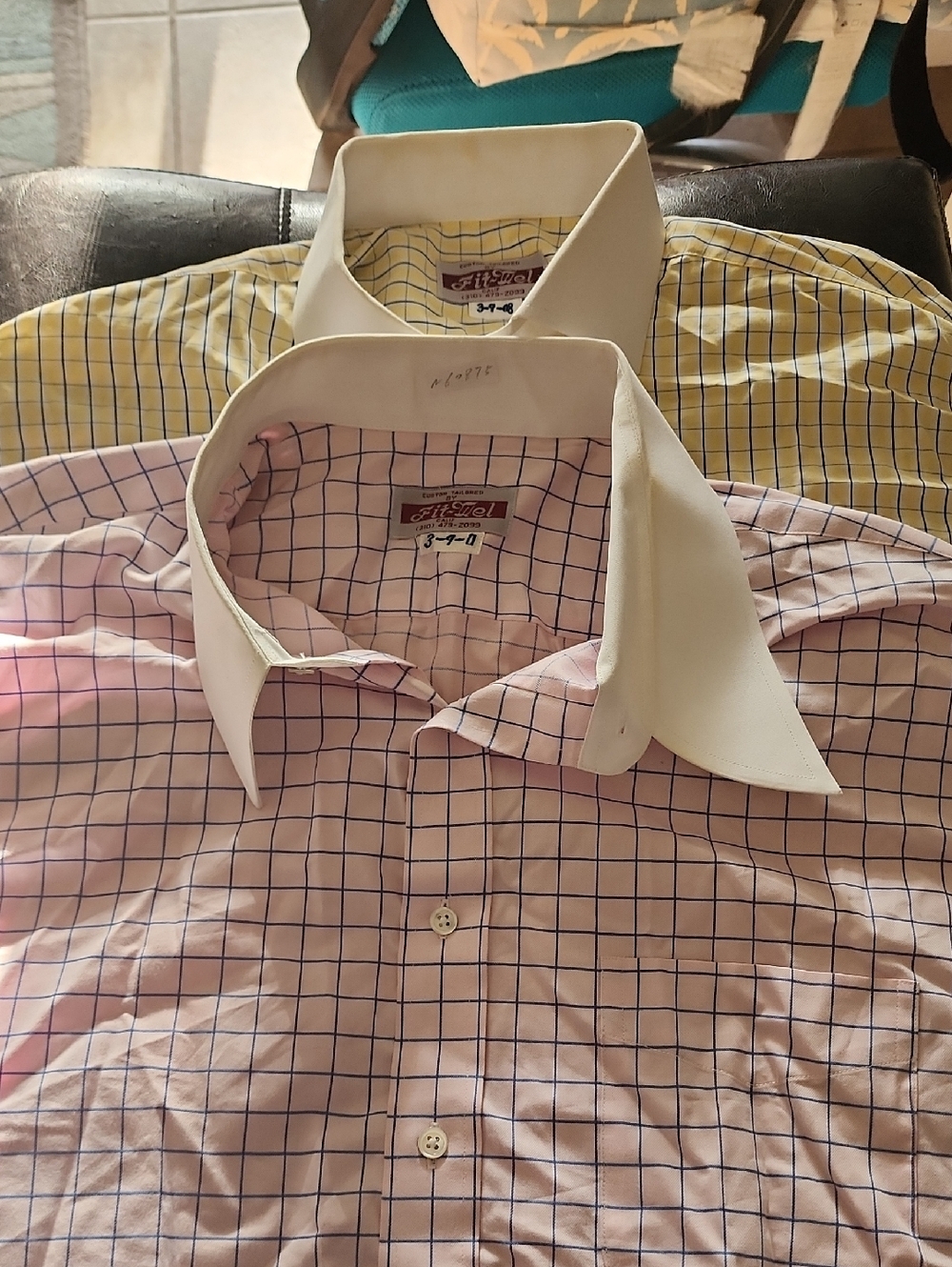 Men's Checked Dress Shirt with White Contrast Collar - Pink/Blue
